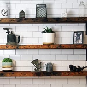 Modern Timber Craft Reclaimed Wood Wall Shelf | Easy-to-Install | Steel Angle Brackets Included | Rustic Decoration | 2" Thickness | 18" L x 10" D, Early American