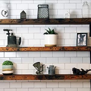 Modern Timber Craft Reclaimed Wood Mantel Shelf | Easy-to-Install | Steel Angle Brackets Included | Rustic Decoration | 2" Thickness | 60" L x 6" D, Oiled