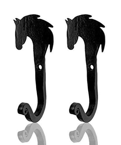 Wrought Iron Hooks for Wall, Decorative Horsehead Hooks, Horse Head Hooks for Hanging Towels, Coats, Hats or Horse Bridles, Blacksmith Unique Set of 2