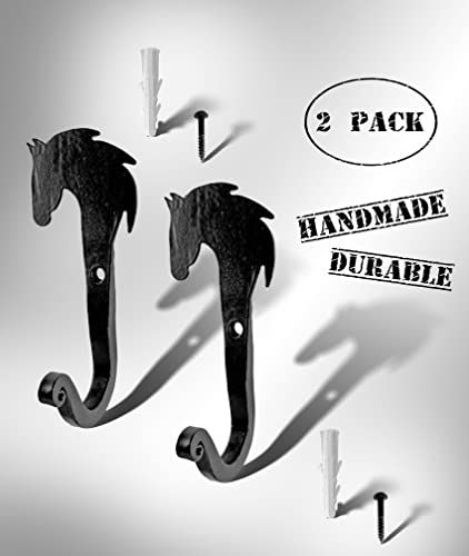 Wrought Iron Hooks for Wall, Decorative Horsehead Hooks, Horse Head Hooks for Hanging Towels, Coats, Hats or Horse Bridles, Blacksmith Unique Set of 2