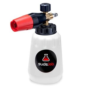 suds lab f1 professional foam cannon with 32 ounce canister, adjustable foam nozzle, quick connect pressure washer, clean dirt, car washing