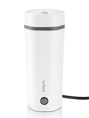 balbali Portable Electric Kettle for Travel - Small Electric Thermos/Heating Cup/Bottle - Single Size Personal Tea Maker - Quick Boiling Hot Water Boiler/Heater/Warmer - 350ml White