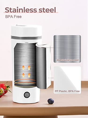 balbali Portable Electric Kettle for Travel - Small Electric Thermos/Heating Cup/Bottle - Single Size Personal Tea Maker - Quick Boiling Hot Water Boiler/Heater/Warmer - 350ml White