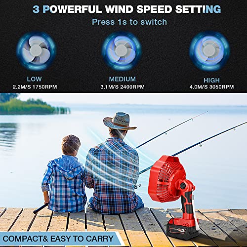 WaxPar 3 in 1 Camping Fan with LED Lantern, USB Portable Cordless Fan Powered by Milwaukee M18 14.4-20V Lithium-ion Battery, 3 Speed Battery Operated Fan Personal Handheld Fan with Remote Table Fan