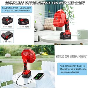 WaxPar 3 in 1 Camping Fan with LED Lantern, USB Portable Cordless Fan Powered by Milwaukee M18 14.4-20V Lithium-ion Battery, 3 Speed Battery Operated Fan Personal Handheld Fan with Remote Table Fan