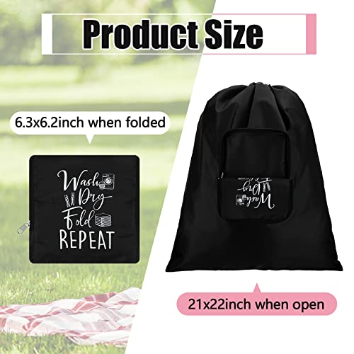 Foldable Travel Laundry Bag with Drawstring Closure 21 x 22 Inches Lightweight Waterproof Travel Organizer Bags for Luggage Garment Bags for Laundry Dirty Clothes Bag for Traveling (Black, Pink)