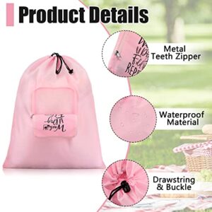 Foldable Travel Laundry Bag with Drawstring Closure 21 x 22 Inches Lightweight Waterproof Travel Organizer Bags for Luggage Garment Bags for Laundry Dirty Clothes Bag for Traveling (Black, Pink)