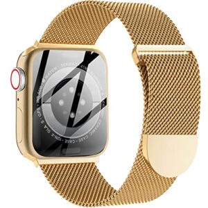 Metal Milanese Loop Band Compatible with Apple Watch Band 38mm 40mm 41mm for Women Men, Stainless Steel Mesh Magnetic Strap for iWatch Series Ultra/8/7/6/5/4/3/2/1/SE, Gold