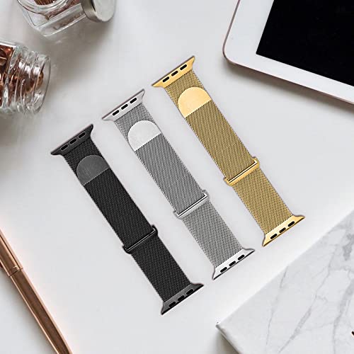 Metal Milanese Loop Band Compatible with Apple Watch Band 38mm 40mm 41mm for Women Men, Stainless Steel Mesh Magnetic Strap for iWatch Series Ultra/8/7/6/5/4/3/2/1/SE, Gold