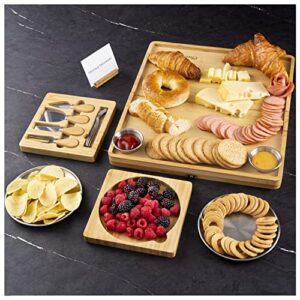 sunclenase foldable charcuterie boards gift set - bamboo cheese board and knife set - large charcuterie board set- perfect housewarming & wedding gifts