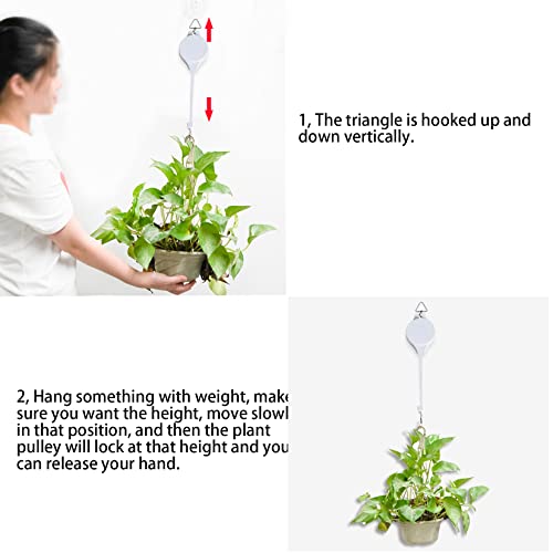 6 Pack Plant Pulley Retractable Hanger, Easy Reach Plant Pulley Adjustable Height Wheel for Hanging Plants Heavy Duty, Indoor Outdoor Plant Hanger for Garden Baskets Pots & Birds Feeder - White