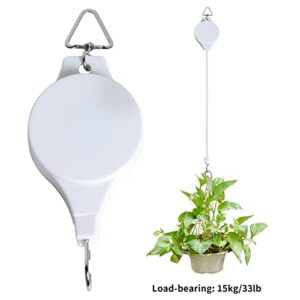 6 Pack Plant Pulley Retractable Hanger, Easy Reach Plant Pulley Adjustable Height Wheel for Hanging Plants Heavy Duty, Indoor Outdoor Plant Hanger for Garden Baskets Pots & Birds Feeder - White