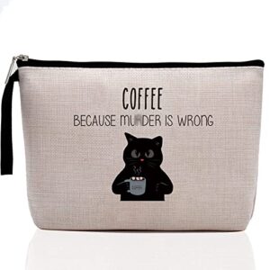 coffee lovers gifts for her, funny coffeemaker coffee lover gift idea barista makeup bag, mother’s day christmas birthdays graduation gifts for coffee women, black cat gift because m is wrong