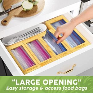 Bag Storage Organizer for Kitchen Drawer, Bambo Food Storage Bags Organizer Holder, Compatible with Quart, Sandwich and Ziplock Gallon, Snack Variety Size Bag (4 Pack)