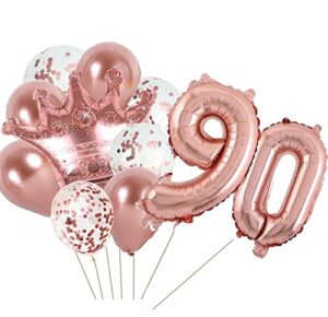 kungoon 90th birthday balloon,rose gold number 90 mylar balloon,funny 90th birthday/wedding anniversary crown aluminum foil balloon decoration for women/men.