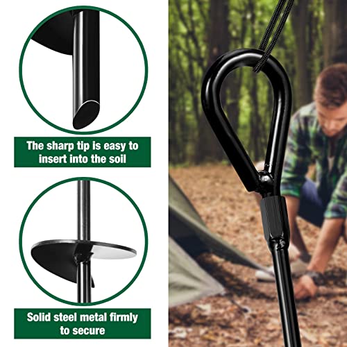 Tondiamo 18 Inch Long Ground Anchor Kit, 3 Inch Wide Helix, Heavy Duty Earth Augers Solid Steel Shaft with Drill Bit for Tents, Swing Sets, Securing Animals, Canopies, Trampoline, Sheds (Black, 6 Pcs)