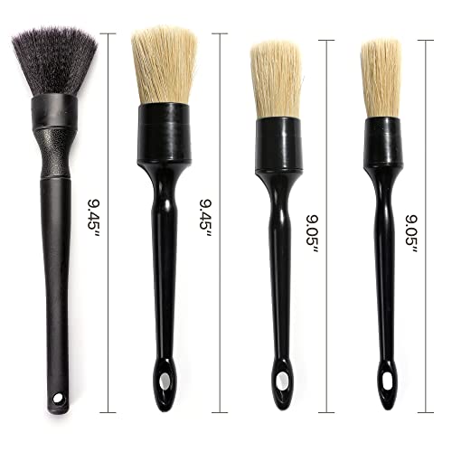 4 PCS Car Boars Hair Detailing Brushes Set, Interior Cleaning Dusting Brushes, Ultra- Soft Auto Detail Brush Perfect Automotive Exterior Cleaning Tool Emblems Wheels Upholstery Air Vents Leather Seat