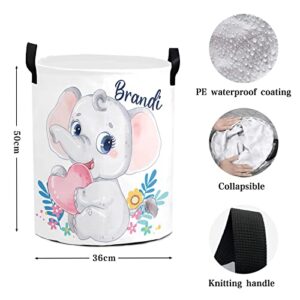 Personalized Cute Elephant Laundry Basket with Name Waterproof Foldable Storage Bin for Bathroom Home Office Cloth