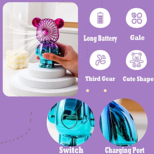 UJAY Portable Fan,Mini Cute Bear Desk Fan Small Quiet,3-Speed Adjustable Usb Powered Fan,Electroplating Cute Shape Sesign,Ultra-quiet,Strong Wind,Suitable for Office,Bedroom,Shopping