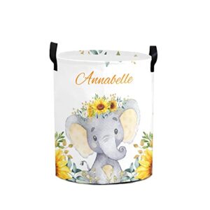 sunflower elephant personalized waterproof foldable laundry basket bag with handle, custom collapsible clothes hamper storage bin for toys laundry dorm travel bathroom