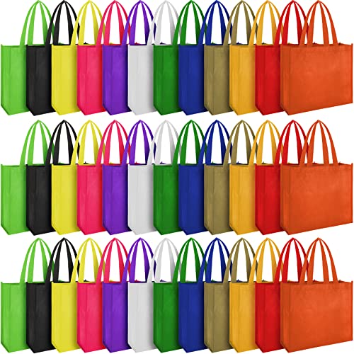 36 Pack Reusable Gift Bags Multicolor Tote Bags with Handles Foldable Non Woven Tote Bags Fabric Cloth Treat Bags for Shopping Gifts Groceries Birthdays Party Supermarket Event