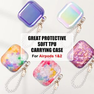 Glitter Laser Case for AirPods 2/1 with Pearl Wrist Bracelet Chain Keychain Soft TPU Protective Case for Women Girls Kids Cover Compatible with AirPod 2nd &1st Gen -Lilac Purple