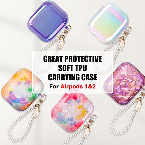 Glitter Laser Case for AirPods 2/1 with Pearl Wrist Bracelet Chain Keychain Soft TPU Protective Case for Women Girls Kids Cover Compatible with AirPod 2nd &1st Gen -Lilac Purple