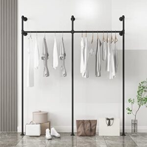 lanjin industrial pipe clothing rack on wall,moden wall mounted closet storage rack,hanging clothes retail display rack,heavy duty steampunk garment racks,black & double a