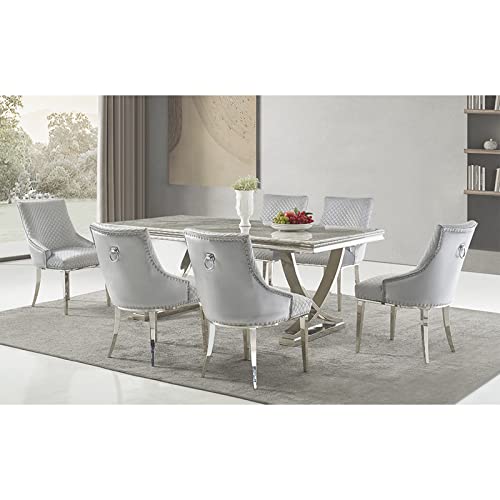 AZhome Dining Chairs, Silver Gray Velvet Upholstered Dining Room Chairs with Silver Metal Legs, Heavy Duty Dining Chair Set of 6