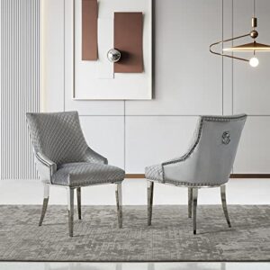 AZhome Dining Chairs, Silver Gray Velvet Upholstered Dining Room Chairs with Silver Metal Legs, Heavy Duty Dining Chair Set of 6