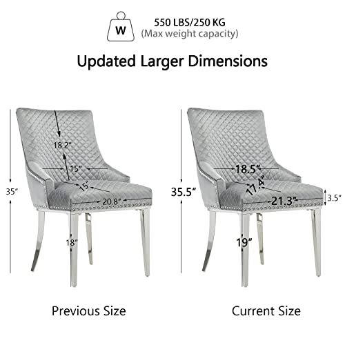 AZhome Dining Chairs, Silver Gray Velvet Upholstered Dining Room Chairs with Silver Metal Legs, Heavy Duty Dining Chair Set of 6