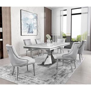 AZhome Dining Chairs, Silver Gray Velvet Upholstered Dining Room Chairs with Silver Metal Legs, Heavy Duty Dining Chair Set of 6