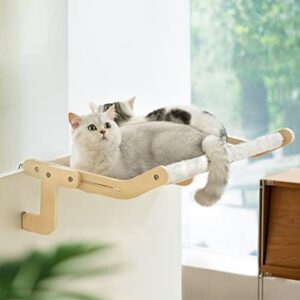 mewoofun sturdy cat window perch cat hammock for window cat window seat bed with reversible mat no suction no drilling cat perches holds up to 40lbs (beige)