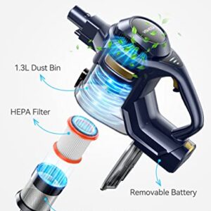 Voweek Cordless Vacuum Cleaner, Lightweight Stick Vacuum Cleaner with Powerful Suction, Detachable Battery, Self-Standing, 1.3L Dust Cup, 4 in 1 Handheld Vacuum for Home Hard Floor Carpet Pet Hair