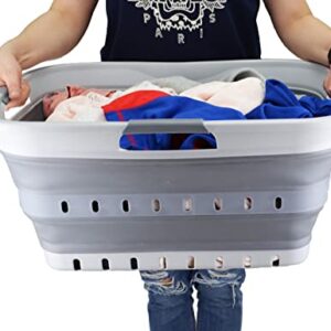 SAMMART 42L (11 gallon) Collapsible Plastic Laundry Basket - Foldable Pop Up Storage Container/Organizer - Portable Washing Tub - Space Saving Hamper/Basket (Grey/Dark Grey)