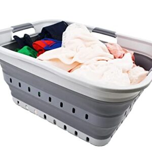 SAMMART 42L (11 gallon) Collapsible Plastic Laundry Basket - Foldable Pop Up Storage Container/Organizer - Portable Washing Tub - Space Saving Hamper/Basket (Grey/Dark Grey)