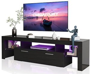 clikuutory modern led 63 inch tv stand with large storage drawer for 40 50 55 60 65 70 75 inch tvs, black wood tv console with high glossy entertainment center for gaming, living room, bedroom