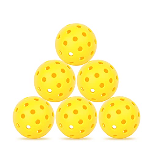 EJEAS Pickleball Balls | 40 Holes Outdoor Pickleballs | 6 Pack High Elasticity Pure Yellow Pickleball Accessories Set