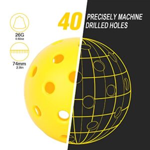 EJEAS Pickleball Balls | 40 Holes Outdoor Pickleballs | 6 Pack High Elasticity Pure Yellow Pickleball Accessories Set