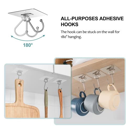 NileHome Adhesive Hooks for Hanging 10 Packs Heavy Duty Wall Hooks Reusable Removable Waterproof Bathroom Hooks Transparent Sticky Hooks for Kitchen Glass Door