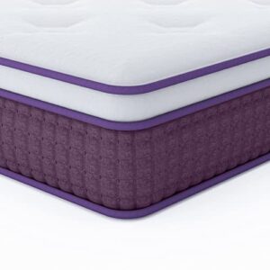 REGOSS 12 Inch Innerspring Hybrid Mattress, Motion Isolation Individually Wrapped Pocket Coils Mattress, Queen Size Mattress in a Box, Foam and Spring Mattress for Pressure Relief, Purple