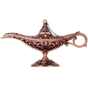 gusnilo vintage aladdin lamp genie lamp aladdin magic lamp moroccan decor red copper,home decoration party decoration classic arabian props for party/birthday (red)