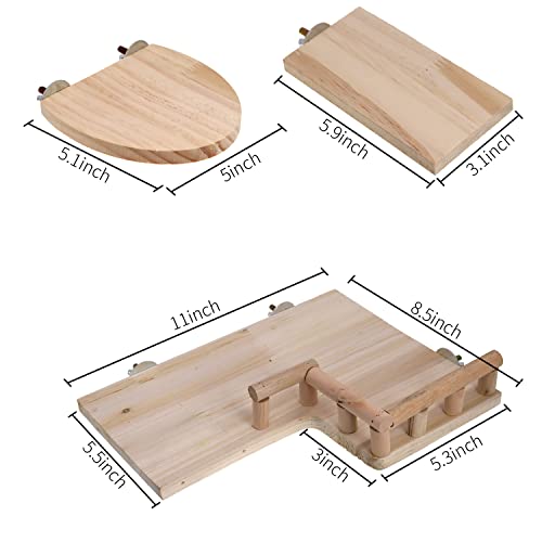 EDOBLUE 3PCS Set Chinchilla Cage Accessories Hamster Accessories Wood Platform Dwarf Hamster Cage Board Sturdy Standing and Jumping Board for Rat Cage Parrot Cage
