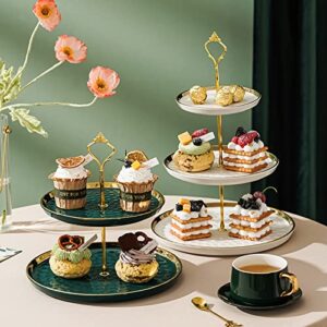 Tosnail Set of 2 Porcelain Cupcake Stand Ceramic Dessert Stand Tiered Serving Trays with Gold Rod, 3 Tiers and 2 Tiers Cake Stand Party Serving Trays Fruit Pastry Holders for Wedding and Party