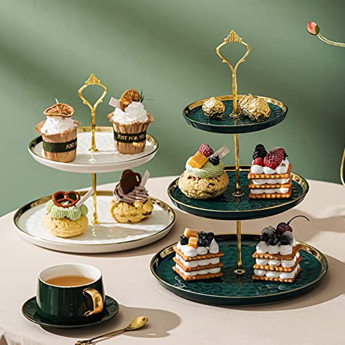 Tosnail Set of 2 Porcelain Cupcake Stand Ceramic Dessert Stand Tiered Serving Trays with Gold Rod, 3 Tiers and 2 Tiers Cake Stand Party Serving Trays Fruit Pastry Holders for Wedding and Party