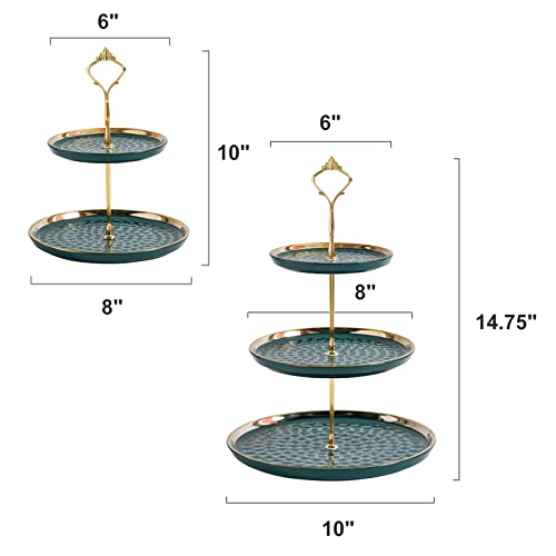 Tosnail Set of 2 Porcelain Cupcake Stand Ceramic Dessert Stand Tiered Serving Trays with Gold Rod, 3 Tiers and 2 Tiers Cake Stand Party Serving Trays Fruit Pastry Holders for Wedding and Party