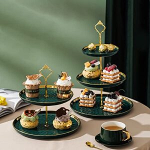 Tosnail Set of 2 Porcelain Cupcake Stand Ceramic Dessert Stand Tiered Serving Trays with Gold Rod, 3 Tiers and 2 Tiers Cake Stand Party Serving Trays Fruit Pastry Holders for Wedding and Party