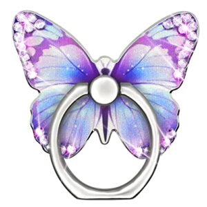 cavdycidy bling metal cute butterfly cell phone ring holder 360°rotation finger stand kickstand universal compatible with all smartphone(diamond purple)