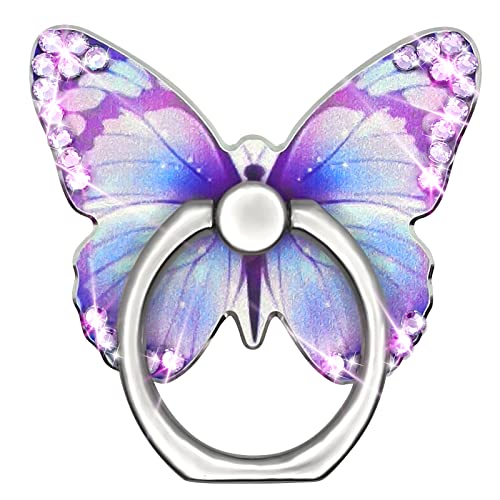 Cavdycidy Bling Metal Cute Butterfly Cell Phone Ring Holder 360°Rotation Finger Stand Kickstand Universal Compatible with All Smartphone(Diamond Purple)