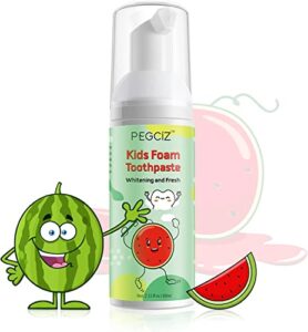 kids foam toothpaste with low fluoride,toddler anti-cavity foaming toothpaste watermelon flavor for u shaped toothbrush for children kids ages 3 plus 2.11(60ml) fl oz
